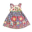 Vintage Handmade Daisy Kingdom Jumper Dress Size 24 Months Animal Plaid Pattern