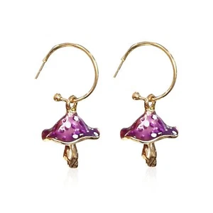 Cute Polka Dot Mushroom Drop Dangle Earrings Fun Simulation Mushroom Resin Earri - Picture 1 of 6