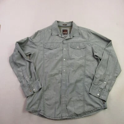 Prana Shirt Mens Medium Long Sleeve Snap Front Lightweight Gray Stripes Slim Fit - Image 1 of 4