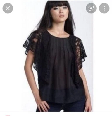 Joie Women's Blouse Size XS Solid Black Short Sleeve Silk Blend Lace Boho  - Image 1 of 4