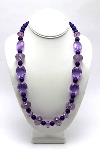 Purple Beaded Necklace & Pierced Dangle Earring Set Estate 24" - Picture 1 of 6