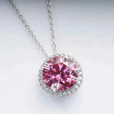 Lab Created Pink sapphire 5Ct Round Cut Solitaire Pendant 14K White Gold Plated - Image 1 of 4