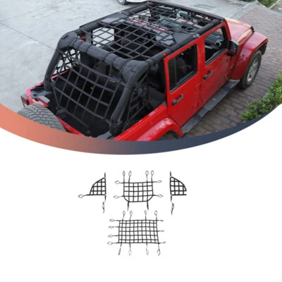 Black Cargo Restraint System Net Top Parts Pet Barriers for 07+ Jeep Wrangler JK - Imagem 1 de 4