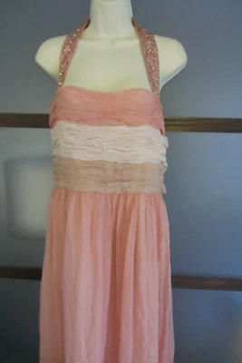 Vestido Decode 1.8 Cuentas Halter Cintura Imperio Formal Rosa Coral Talla 14 Espalda Abierta  Foto 1 de 4