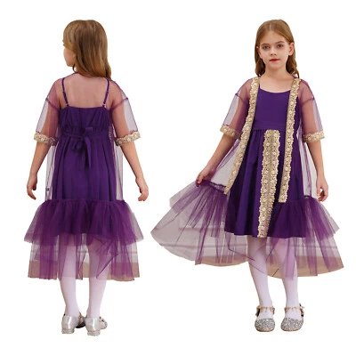 Kids Girls Gown Performance Dress Outfit Skirt Cloak Costume Prom Evening Stage - Image 1 of 4