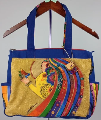 Laurel Burch 顶部手柄拉链 14X11x5 玫瑰带鸟手提包托特包挎包 — 第 1/4 张图片