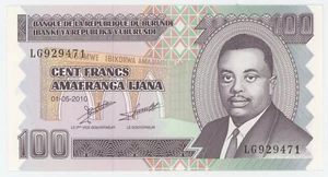 Burundi 100 Francs 1-5-2010 Pick 44.a UNC Banknote Stempelglanz - Bild 1 von 2