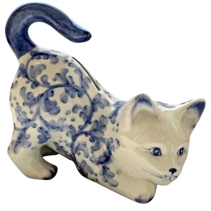 Blau weiß Porzellan Blumen Katze Kätzchen Sparschwein Münzbank Andrea von Sadek Vintage - Bild 1 von 11