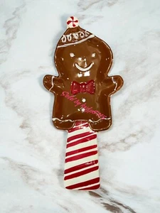 Gingerbread Cookie Spoon Rest Peppermint Candy Cane Christmas Hat Decor 10” - Picture 1 of 2