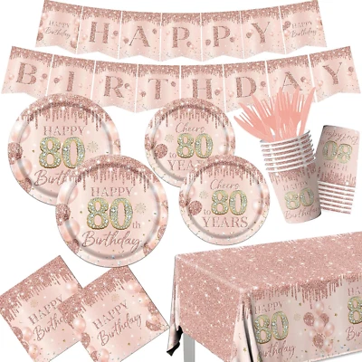 80Th Birthday Decorations for Women,142Pcs Rose Gold 80Th Birthday Decorations T - Image 1 of 4