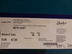 Ticket Eintrittskarte - Beth Hart - Nürnberg - Kia Metropol Arena - Bild 1 von 1