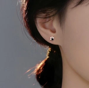 Gold White/Black Tiny Animal Cat Black Paw Pearl Stud Earrings - Picture 1 of 4