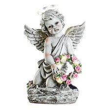 Pretty Solar Powered Stone-Look Finish Angel Garden Sculpture