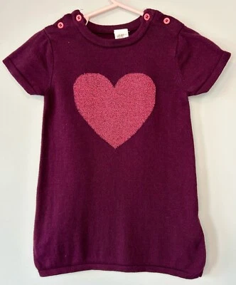H&M Baby Girl Plum Purple, Heart Pattern Short Sleeve Knit Dress- Size 12-18M - Изображение 1 из 4