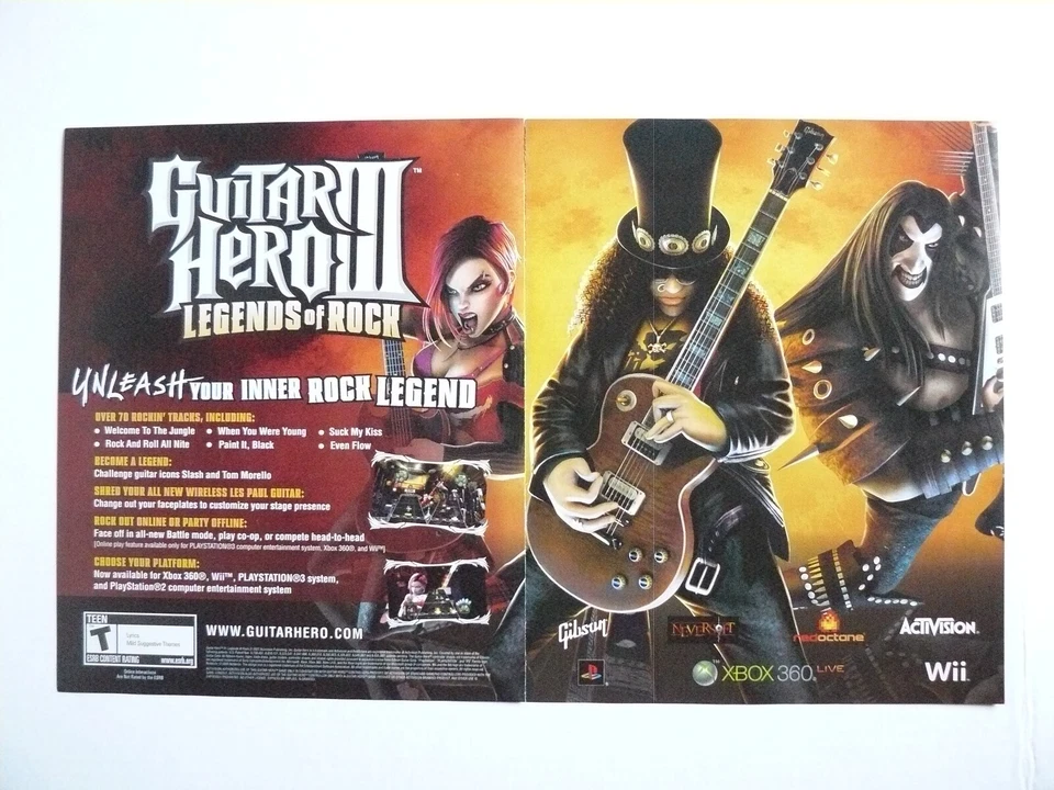 Guitar Hero III Legends Of Rock 2007 videojuego 2 páginas vintage anuncio impreso barra Foto 1 de 1