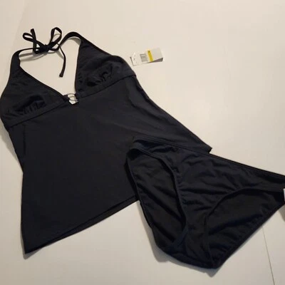 Calvin Klein 2 pc swimsuit sz M women Black tankini bikini swim beach - Image 1 of 4