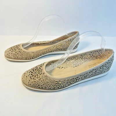 Baldinini Gamuza Corte Lazer Beige Planos con Cristales Talla 9 Hecho en Italia Foto 1 de 4