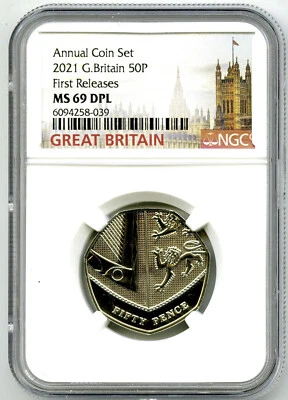 2021 GREAT BRITAIN 50P NGC MS69 DPL DEEP PROOF LIKE FIRST RELEASES TOP GRADE=3 - Image 1 of 2