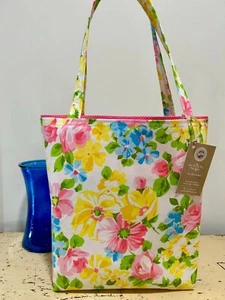NEW Spring Floral Pink Blue Yellow Pequot Polka Dots Vintage Sheet Tote Gift Bag - Picture 1 of 9