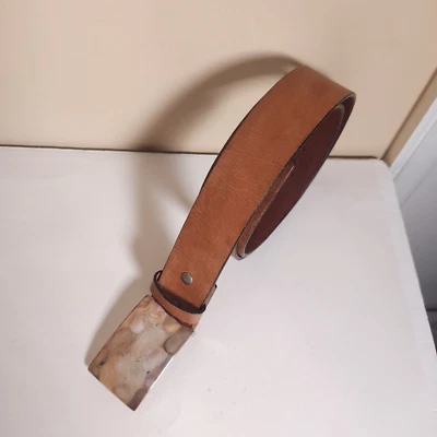 Silpada Designs Belt Womens Large Genuine Italian Leather Tan Hammered Buckle - Image 1 of 4