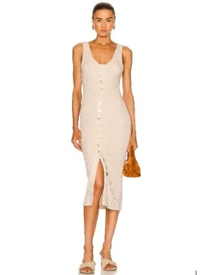 Enza Costa Terry Knit Cardigan Dress Beige Size XS Midi Ribbed Cotton Blend - Image 1 of 4