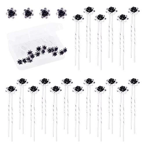 Swpeet 40 piezas alfileres de cristal negros en forma de U rosa flor estrás cabello  Foto 1 de 4