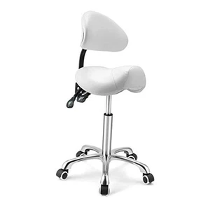  Saddle Stool Rolling Swivel Height Adjustable with White With Back - Picture 1 of 7