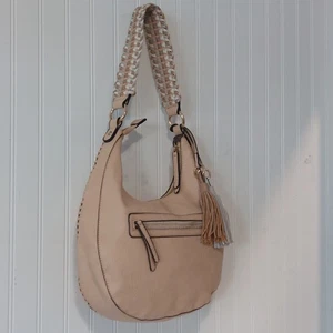 SONDRA ROBERTS Squared Beige HOBO BAG Vegan Leather WOVEN WIDE STRAP Y2K STYLE - Bild 1 von 20