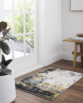 Alfombra abstracta moderna Pepin, 2' x 2'11" (2' x 3 y debajo), negra Foto 1 de 4