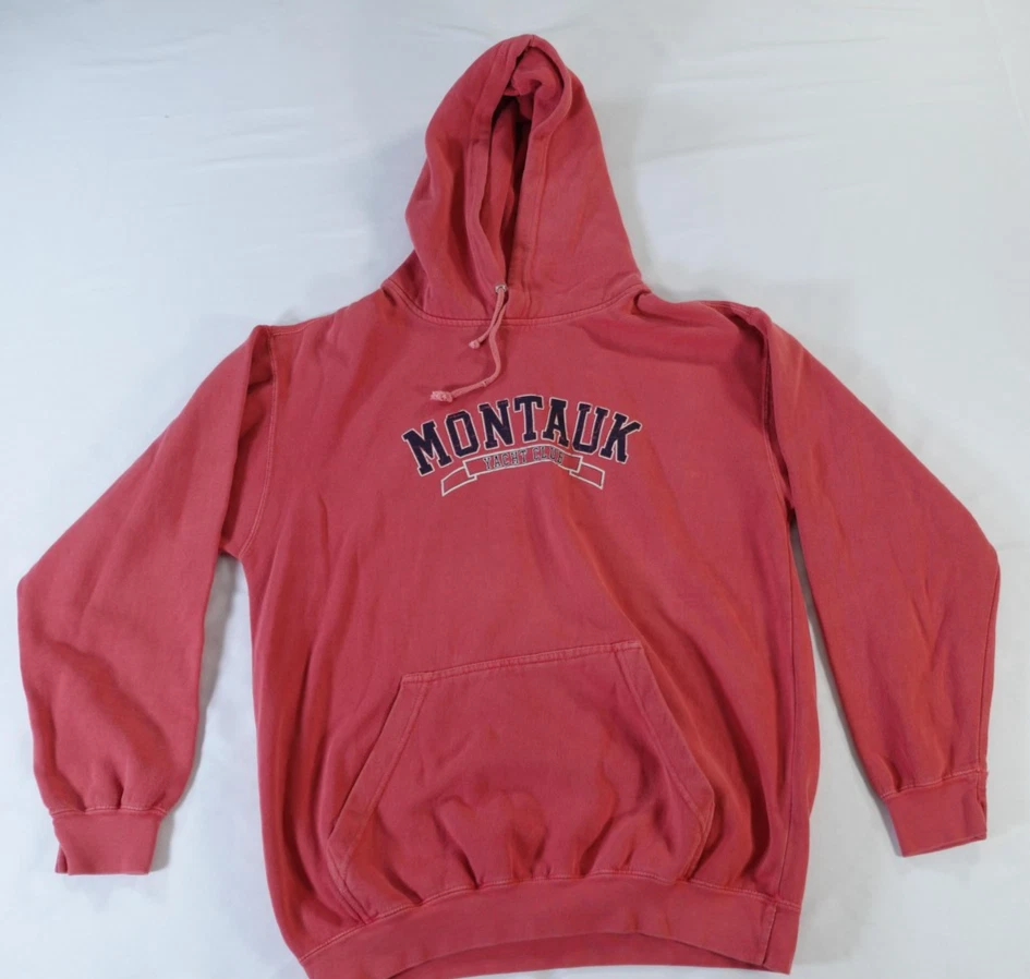 Montauk Yacht Club Sudadera con Capucha Para Hombres Mediana Roja Impermeable Pigmento Teñido Sudadera Foto 1 de 4