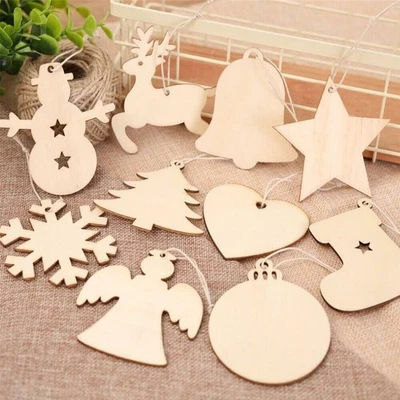 JUNHAO-SHOP 50Pcs Wooden Craft Christmas Tree Decor Hanging Bauble Blank Shapes Xmas Props