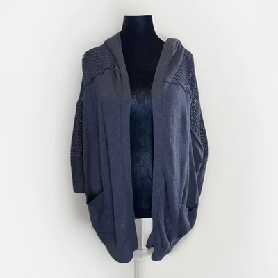 Свитер Roxy темно-синий размер M открытый кардиган капюшон сетки рукава хлопок пляж 90-х Y2K - Изображение 1 из 4