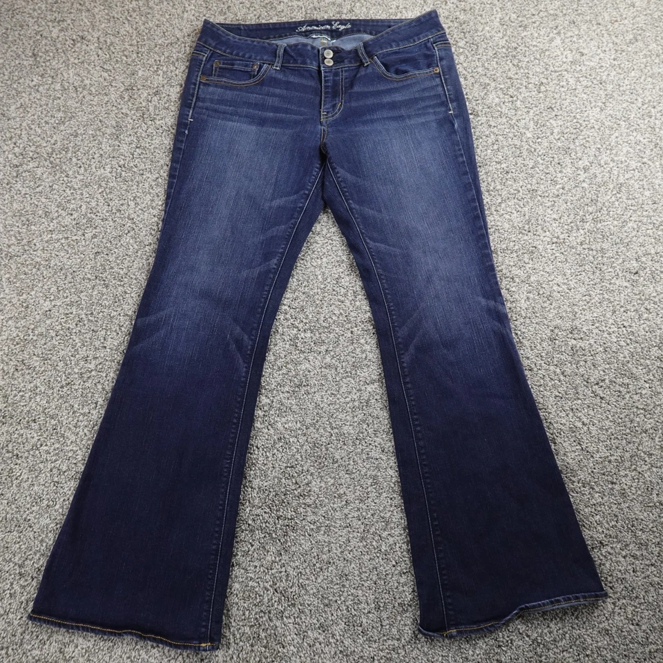 American Eagle Jeans Womens 14 Dark Blue Denim Low Rise Artist Flare Stretch - Image 1 of 4