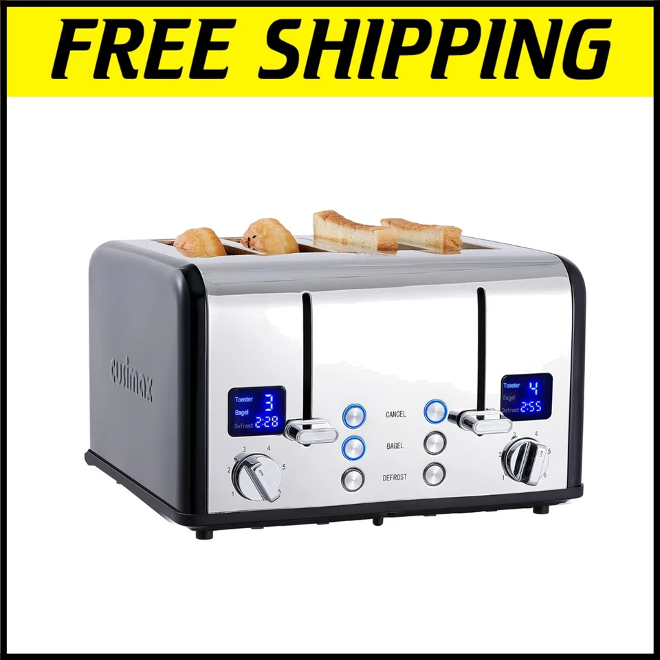 Classic 4 Slice Stainless Steel Toaster with 6 Shade Settings & LED Countdown - Image 1 of 4
