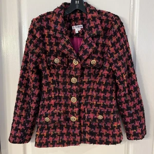 Designer Esteban Women's Tweed Blazer Jacket Raspberry Black Size 2??? - Picture 1 of 7