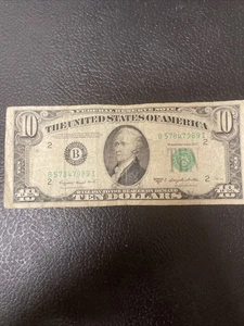 1950 C $10 Ten Dollar Bill Federal Reserve Note Vintage 75 Years Old! Rare - Picture 1 of 9