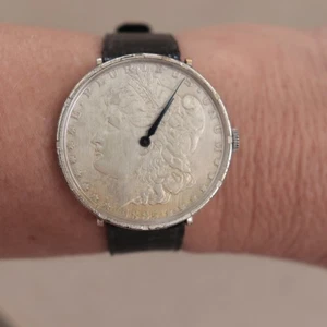 Original 1885 Morgan Silber Dollar Uhr Vintage Swank läuft 70er Jahre massive Münze - Bild 1 von 14