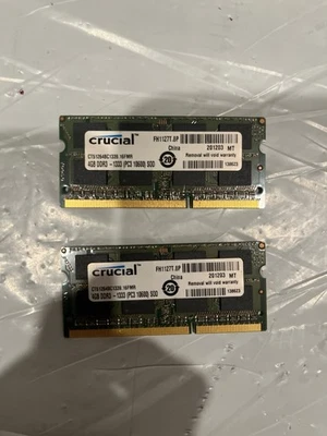 Two Crucial 4GB 2Rx8 PC3-10600S DDR3 1333MHz SODIMM SDRAM CT51264BC1339.16FMR - Image 1 of 3