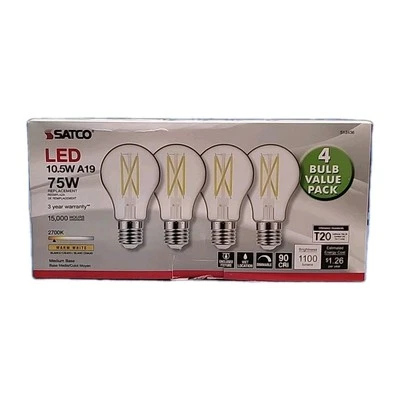 Bulbs Satco S12436 - 10.5 Watt (75W Replacement) LED Bulbs - 2700K (4 BULBS) - Image 1 of 3