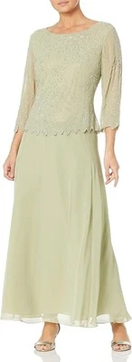 Vestido de Noche para Mujer, Largo, Manga 3/4, Color Verde Apio, 100 Poliéster Foto 1 de 3