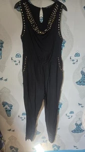 black gold sequin/studded tapered leg jumpsuit with pockets, Rock + Revival, 14 - Picture 1 of 5