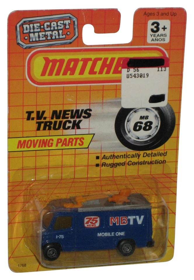Matchbox T. V. News Camion IN Movimento Parti (1990) Blu Giocattolo Furgone MB68 - Immagine 1 di 1