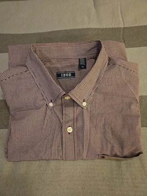 Camisa de vestir elástica sin planchar XL roja azul guinga manga larga IZOD para hombre Foto 1 de 2