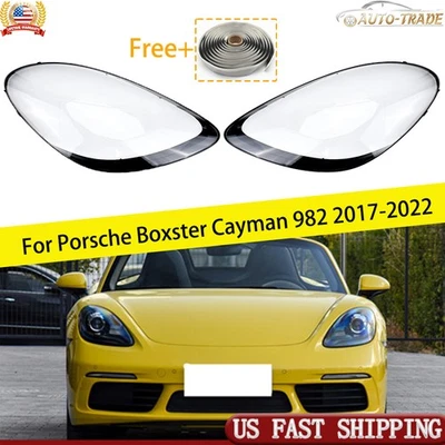 For Porsche Boxster Cayman 982 2017-2022 Clear Headlight Lens Cover Shell+Glue Foto 1 de 4