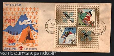 BHUTAN 1.25 4 NGULTRUM 1967 BOY SCOUT SOUVENIR SHEET ON FDC FIRST DAY COVER RARE - Image 1 of 2