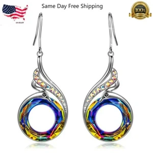 Preciosos aretes colgantes enchapados en plata para mujer par/conjunto de joyas de cristal creados en laboratorio - Imagen 1 de 9