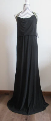 NOVO Vestido Formal JS Boutique 4247 Preto Halter Frisado Top 56" Longo Tamanho 6 - Imagem 1 de 4