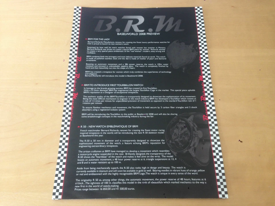 Invitación Baselworld B.R.M. usada Invitación de fabricación Bernard Richards 2008 Foto 1 de 1