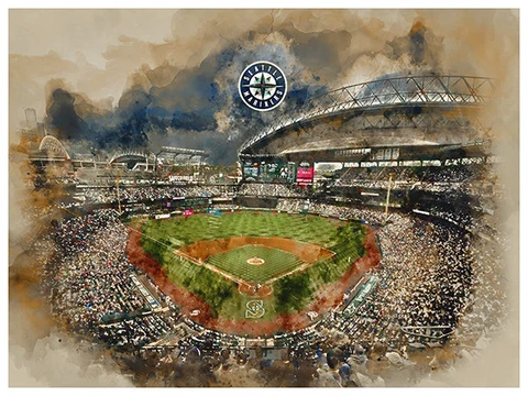 Seattle Mariners Poster Watercolor Art Print Man Cave Decor 12x16" Cover