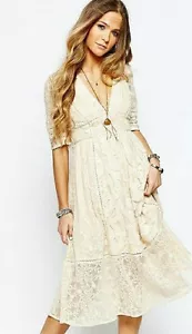 168 $ Free People Mountain Laurel Spitzen-Häkelkleid mandelbeige elfenbeinfarben 8 M neu ohne Etikett - Bild 1 von 11
